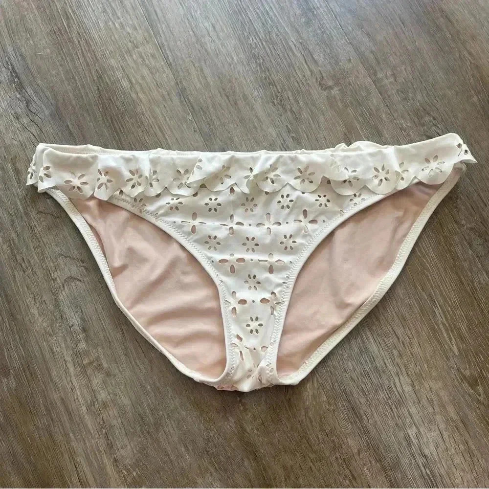 J Crew Women's Medium Off White Eyelet Ruffle Bikini Bottom Swim Beach K9139 M